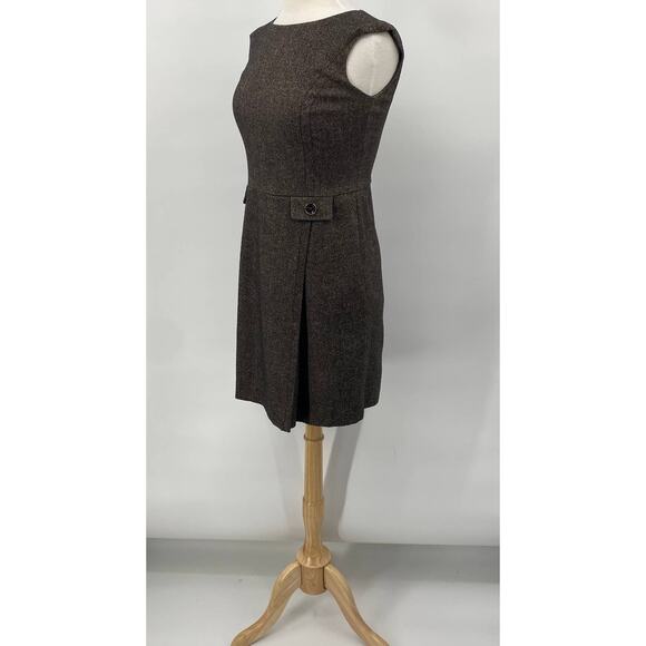 Ann Taylor Shift Dress Front Button Pleats Virgin Wool Brown Petite Womens 4P - Picture 4 of 10